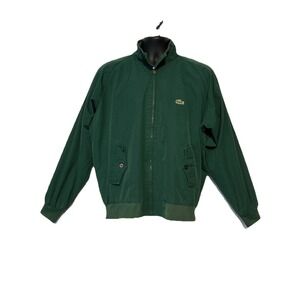 IZOD Lacoste 80's Green Zip Up Large Harrington Bomber Jacket Plaid Lining Vtg